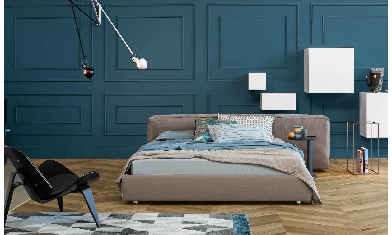 Upholstered Bed with Asymmetrical Headboard