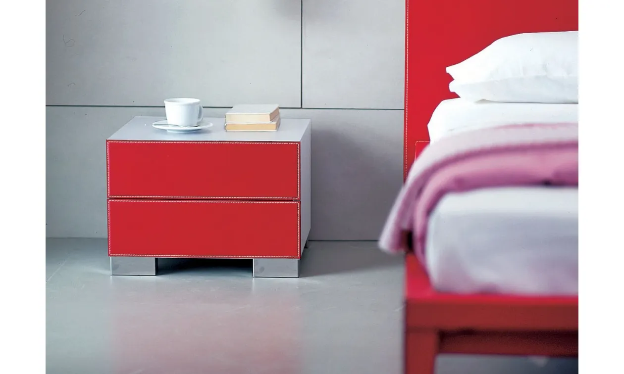 Two Drawer Bedside Table with Front Covered in Leather