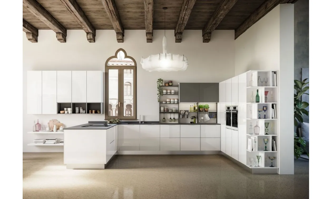 Kitchen in White Lacquered Glass