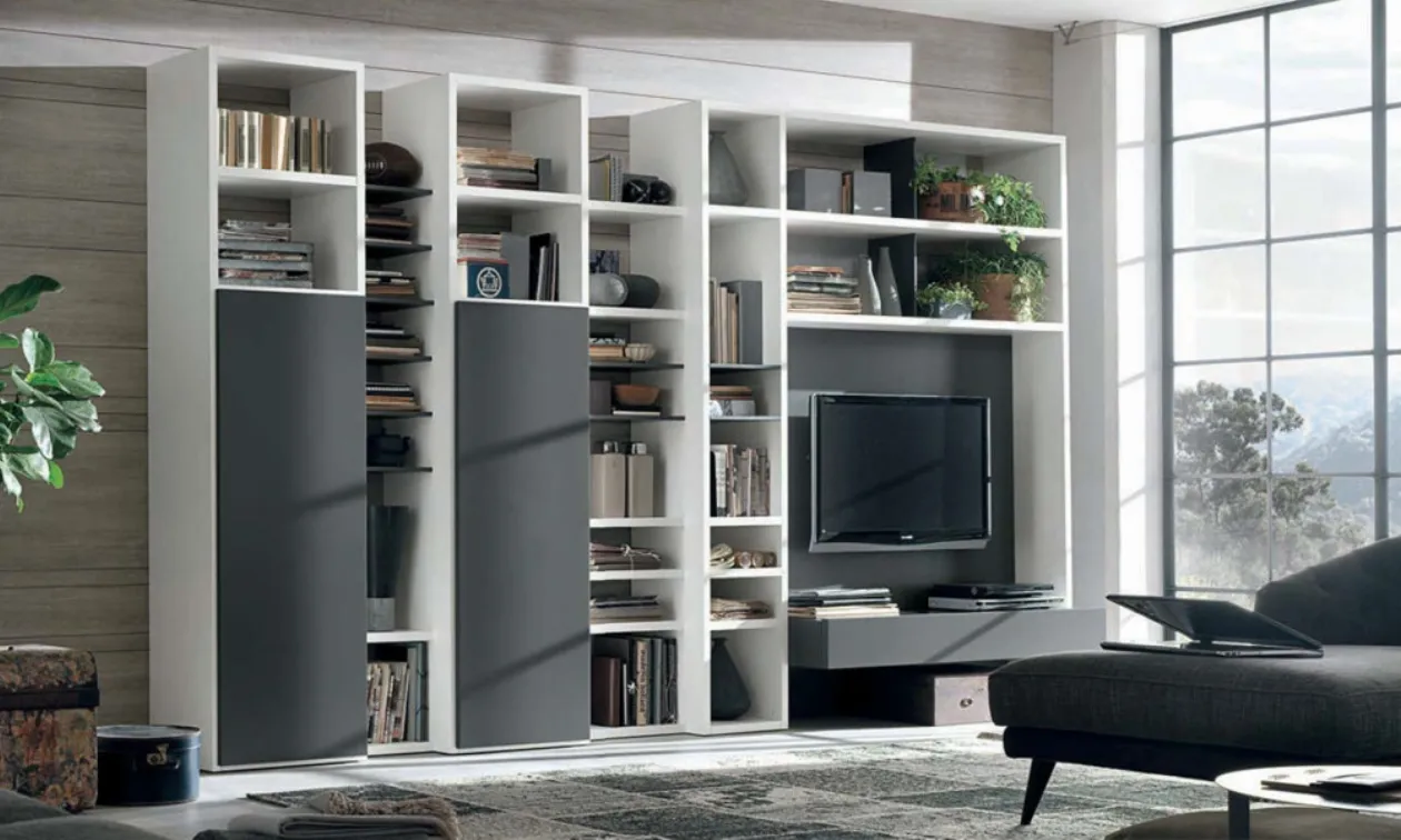 Bookcase in White Lacquered and Smoke