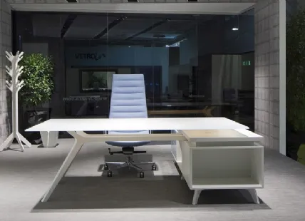 Desk with Glass Top and Lacquered Wood Structure