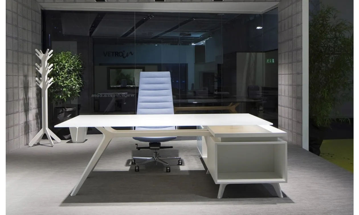 Desk with Glass Top and Lacquered Wood Structure