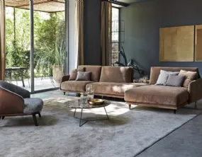 Fabric Sofa with Wood and Brass Legs