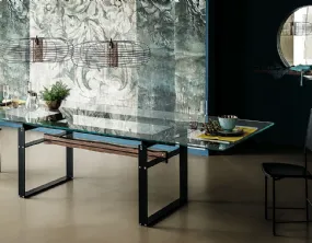 Table with Base in Matallo and Solid Lagno with Crystal Top